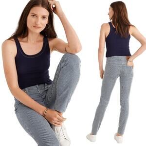 Madewell 9" Mid-Rise Striped Blue White Skinny Leg Jeans in Piper Stripe Size 24
